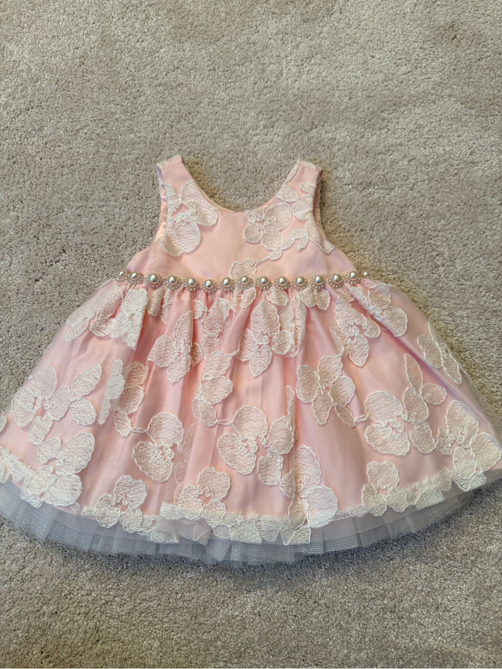 American Princess Pink & White Floral Embroidered Dress